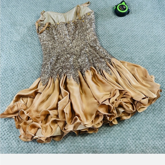 Elegant Gold and Brown Mini Dress - Picture 9 of 10